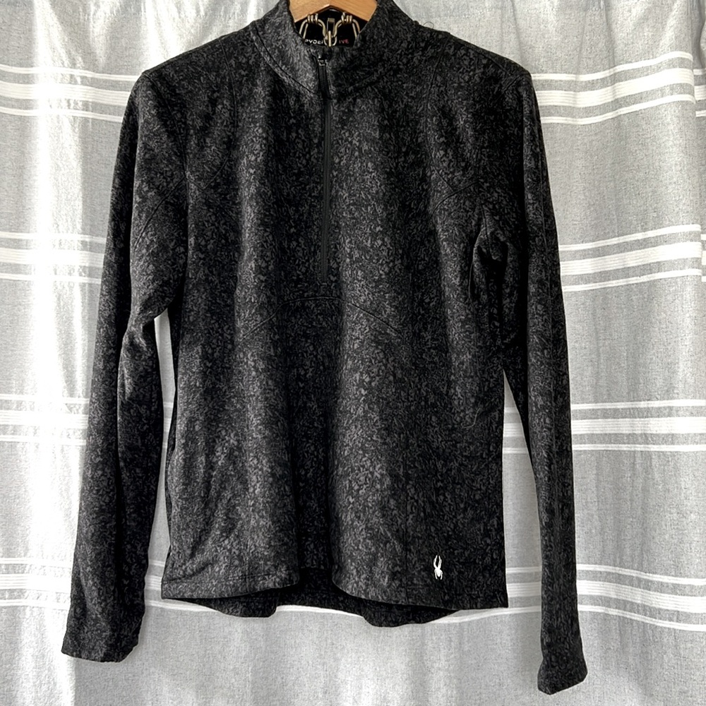 Spyder XL Womens Quarter Zip Fleece Athletic Cut - Printed Black & Dark Grey